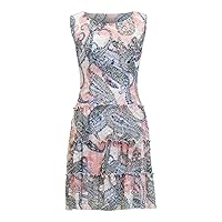 Connected Apparel Womens Pink Stretch Ruffled Sheer Paisley Sleeveless Crew Neck Above The Knee Fit + Flare Dress 6