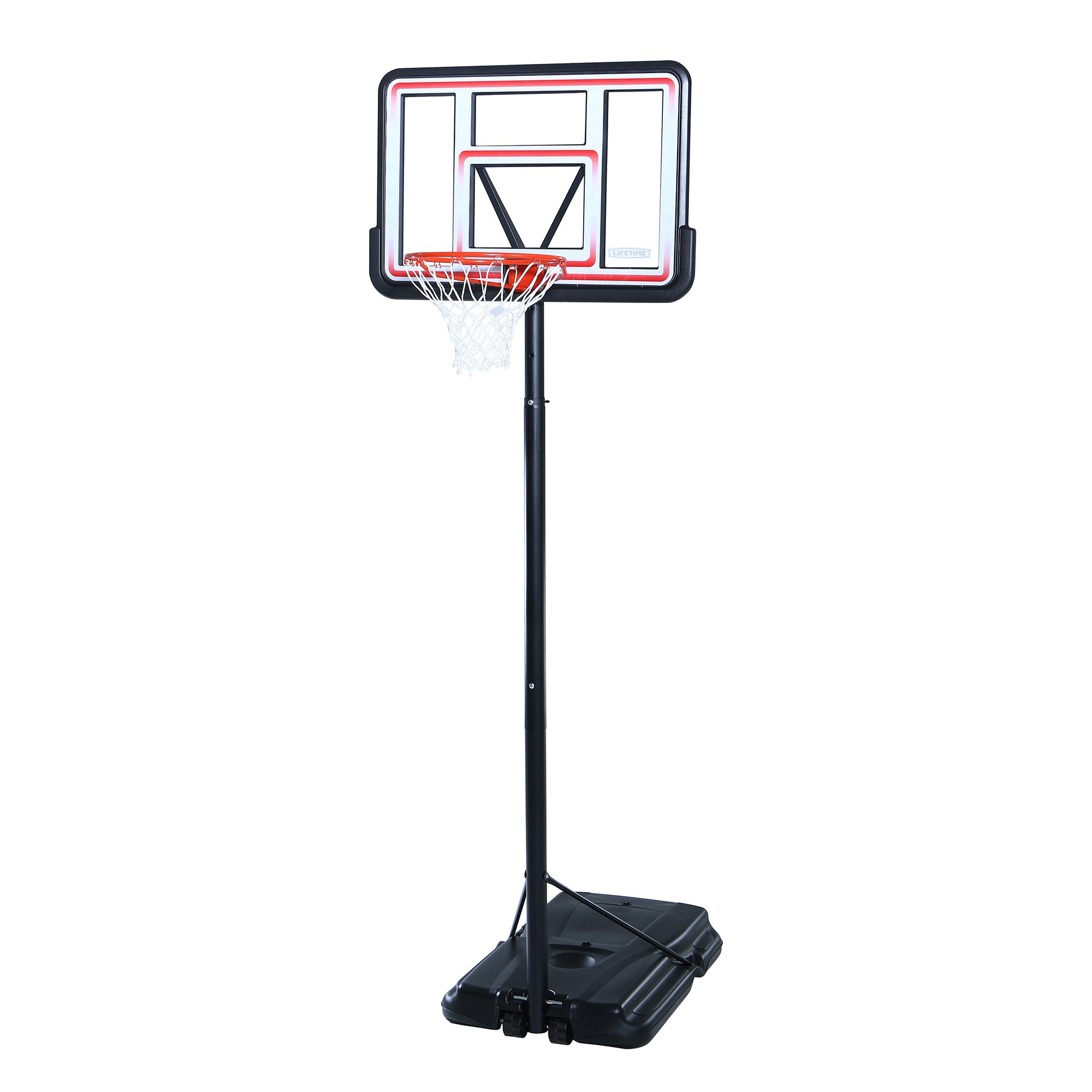 Pro Court Height Adjustable Portable Basketball System, 44 Inch Backboard, Red/White