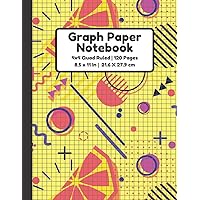 Graph Paper Notebook: 4x4 Quad Ruled Graph Paper Notebook | 120 Pages | Matte Cover | 8.5 x 11 In | Memphis Style Orange