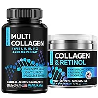 S RAW SCIENCE Skin Revitalization - Anti-Aging Face Moisturizer & Hair, Skin, Nails and Joints Supplement - Collagen Day & Night Cream 1.7oz and Multi Collagen Pills 1500mg 90pcs