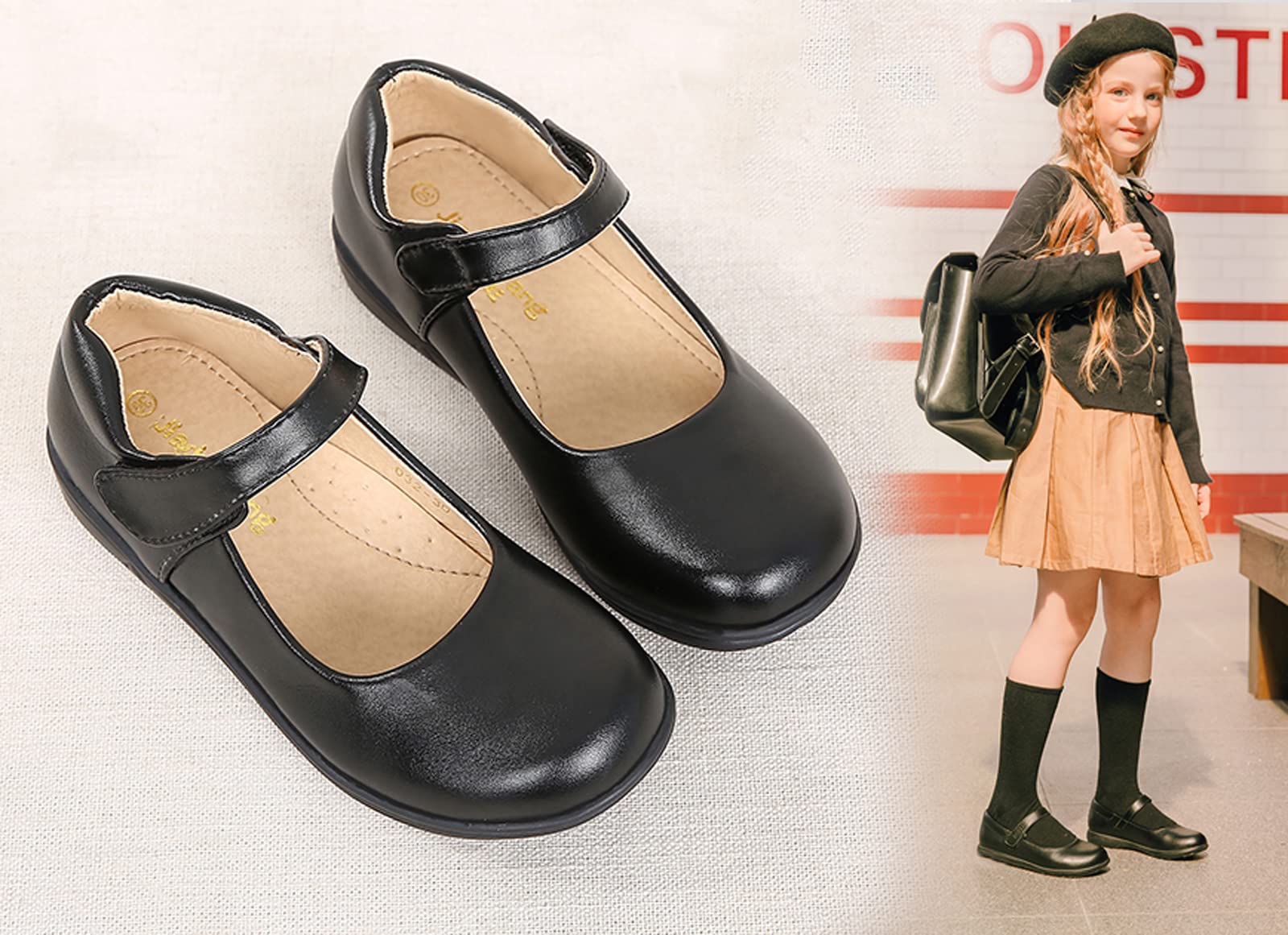 WUIWUIYU Little Big Girls Performance School Uniform Dress Mary Jane Flats Shoes