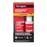 Neutrogena Stubborn Acne AM Face Treatment with Benzoyl Peroxide, 2.0 oz & Stubborn Marks PM Treatment with Retinol SA, 1 fl. oz