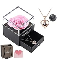 Valentines Day Gifts for Her, Preserved Flowers Rose with 925 Silver I Love You Necklacein in 100 Languages, Eternal Flowers Gifts for Women Mom Wife Girlfriend Anniversary Birthday Gifts for her