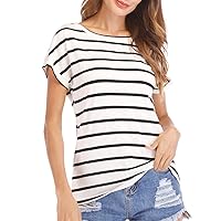 Haola Women's Tops Striped/Solid Short Sleeve Blouse Scoop Neck/V Neck T-Shirt Casual Slim Fit