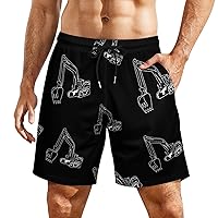Excavator Operator Men's Swim Trunks Beach Board Shorts Quick Dry Bathing Suits with Liner