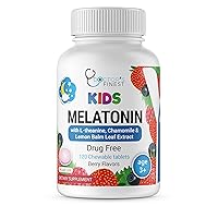 1mg Melatonin Chewables for Kids – with L - theanine, Chamomile & Lemon Balm – Drug Free, Vegetarian – Great Tasting Vitamin Supplement – Natural Flavor Pectin Chews – 120 Count