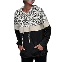 Leopard Splicing Hoodie For Women Fashion Color Block Drawstring Hooded Pullover Sweatshirt Long Sleeve Tunic Tops