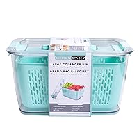 Colander Bin, Produce Saver, Fridge Organizer With Lid, Wash, Strain and Store, Great for Refrigerator, Freezer and Pantry, Large, Mint Green, Pack of 1