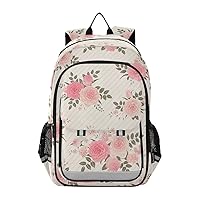 ALAZA Pink & Rose Gold Roses Flower Striped Vintage Laptop Backpack Purse for Women Men Travel Bag Casual Daypack with Compartment & Multiple Pockets