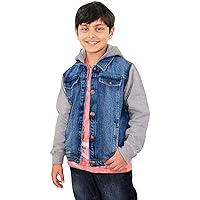 Kids Boys Denim Dark Blue Jacket Fleece Sleeves & Hooded Fashion Jackets Coat