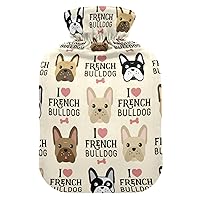 Hot Water Bottles with Cover Vintage French Bulldog Hot Water Bag for Pain Relief, Pregnant Women, Warm Water Bag 2 Liter