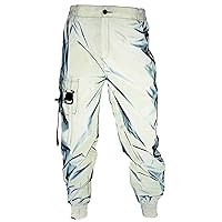 LZLRUN Men Rave Reflective Pants Breathable Zipper Fluorescent Trousers Casual Harajuku Night Sporting Jogger