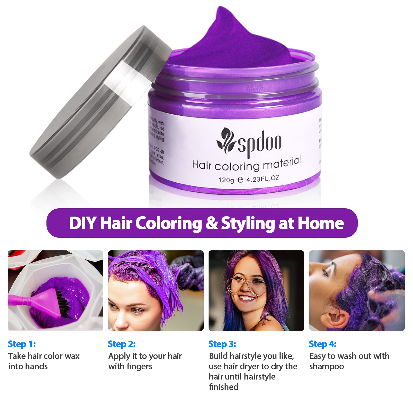 Purple Hair Dye Temporary Hair Color Wax, Purple Color Hair Wax Hair Paint, Colored Hair Dye Wax for Men Women Kids Daily Party Cosplay Halloween DIY Hair Color