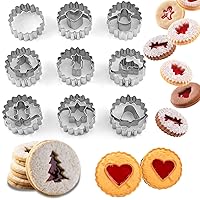 Crethinkaty 9 Pcs Mini Christmas Linzer Cookie Cutters Set, Christmas Stainless Steel Cookie Cutters, Christmas Tree, Gingerbread Man, Snowman, Elk - for Christmas Winter Holiday Baking