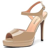 Womens Dress Solid Peep Toe Ankle Strap Patent Dating Buckle Stiletto High Heel Sandals 4.7 Inch
