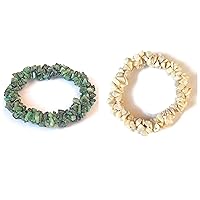 Set of 2 Nuggets Braided Bracelet, Emerald and Australian Opal Chips Uncut Rope Stretchable Bracelet, Unisex Bracelet