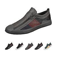 Men's Low-top Colorblock Sneakers,Fashion Comfort Slip On Double Zipper Anti-Slip Flat Casual Leather Walking Loafers