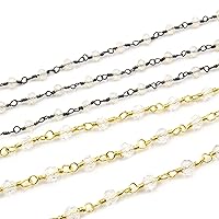 Rosary Chain / 3mm x 4mm Faceted Rondelle Crystal Beads/Plated Copper - Sold by The Foot - Beaded Chain in Clear Gunmetal