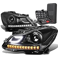 3D LED DRL Projector Headlight Lamps Black+Tool Kit Compatible with Mercedes-Benz C-Class W204 11-15