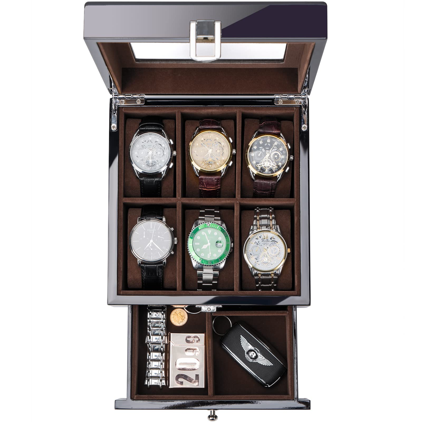 ProCase Travel Size Jewelry Box Bundle with 2-Tier Lacquered Display Case for Wristwatch