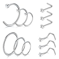 Nose Rings 10Pcs 18G Nose Screw Rings Studs Surgical Steel Piercing Jewelry 2mm Clear CZ Silver