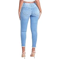 YMI Women's Wannabettabutt 3-Button Mid-Rise Fray Hem Skinny Ankle Denim Jeans