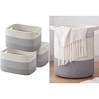 OIAHOMY Storage Basket Pack of 3 Laundry Basket-Cotton Rope Basket