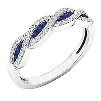 Dazzlingrock Collection Round Blue Sapphire & White Diamond Crisscross Stackable Wedding Band for Women in 925 Sterling Silver