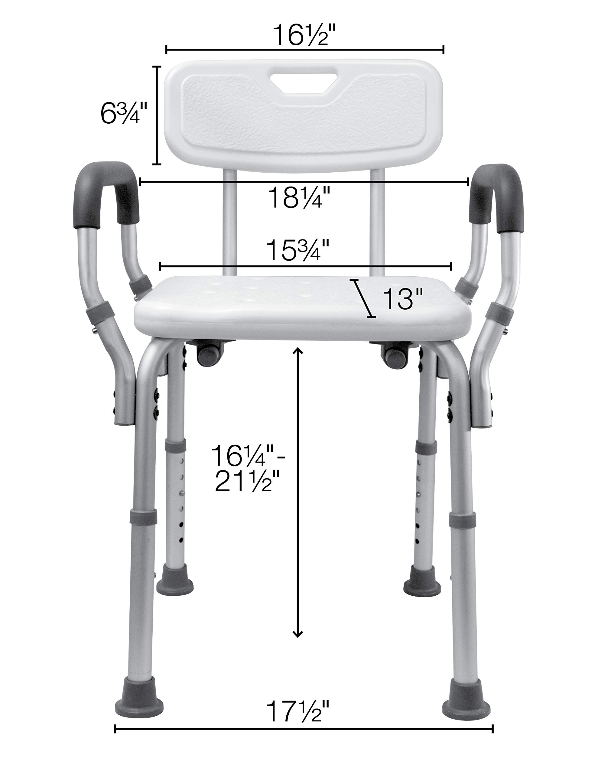 Essential Medical Supply Height Adjustable Shower and Bath Bench with Padded Arms, Contoured Back and Textured Shower Chair Seat