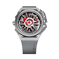 Mazzucato Rim Men's Reversible Automatic Chronograph Watch with FKM Rubber Strap Grey 09-GYWH, Grey and red, Strap