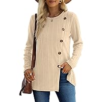 XIEERDUO Long Sleeve Tops for Women Tunics Buttons Front Slit