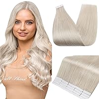 Tape in Hair Extensions 12 Inch Tape in Human Hair extensions for Wedding 30 Grams Tape on Hair Straight Color 1000 Blonde Full Head Seamless Hair Extensions Shine Brazilian Hair Tape ins