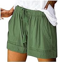 Linen Shorts for Women Summer Casual Comfy Shorts Drawstring Elastic Waist Lightweight