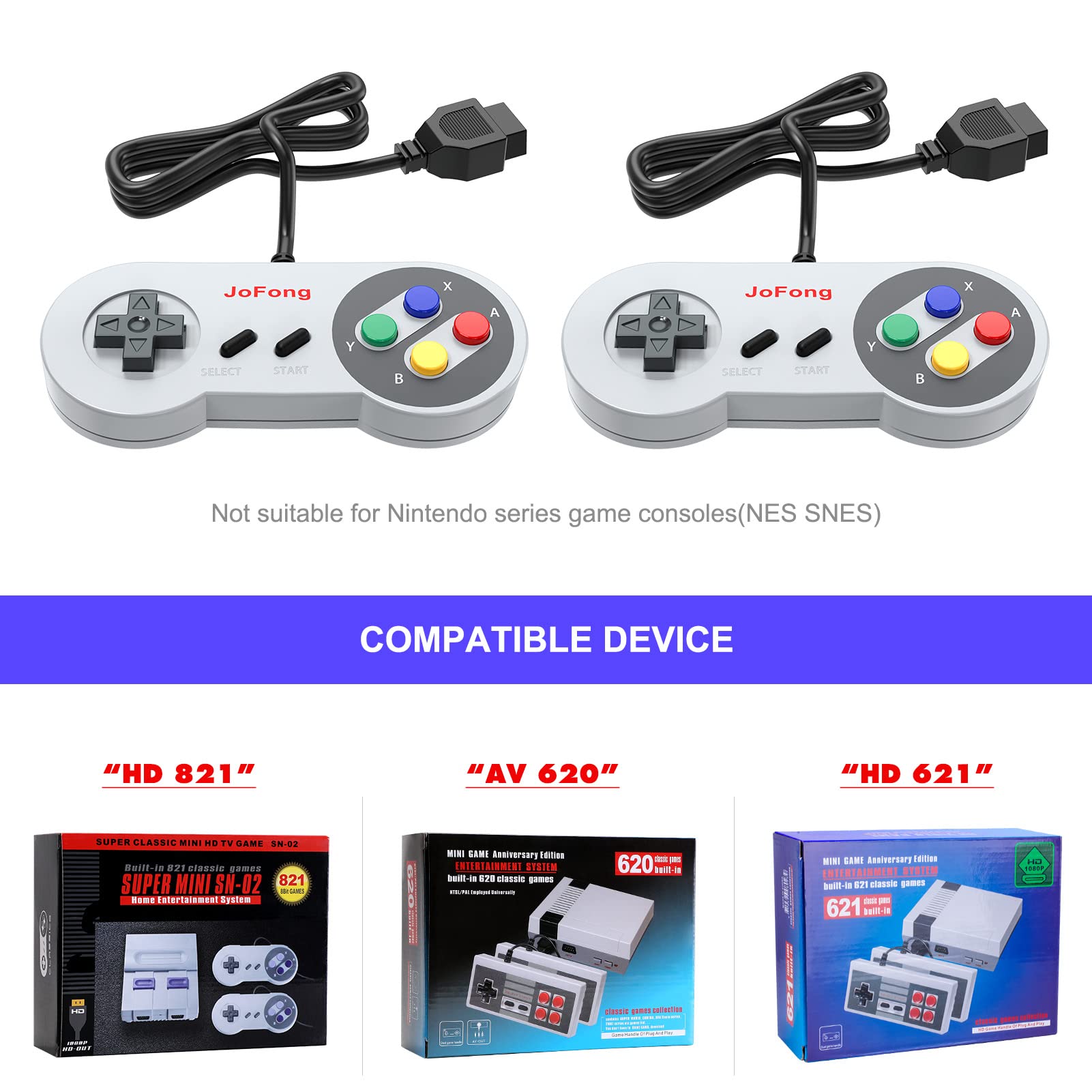 JoFong Retro Classic Controller, Suitable for AV 620, HD 621 HD 821 Classic Game Consoles Plug-and-Play Wired Video Gamepad-9 Pin Plug 2 Packs