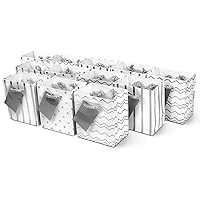 OccasionALL 4x2.75x4.5 12 Piece Mini Gift Bags with Handles, Assorted Print Metallic Silver & White Mini Gift Card Bags for Birthday, Wedding, Favors