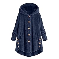 SNKSDGM Women Fashion Fuzzy Fleece Jackets Long Hooded Oversized Plush Sherpa Open Front Trench Coats Outerwear with Pockets