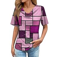 Women's Plus Size Summer Tops Short Sleeve Shirts 2024 Spring Summer Casual Vintage Geometric Printed Blouses
