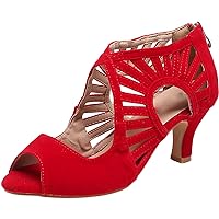 Womens Red Latin Dance Shoes Peep Toe Zip For Ballroom Chacha Tango Jazz Samba Salsa Shoes Customized Heel