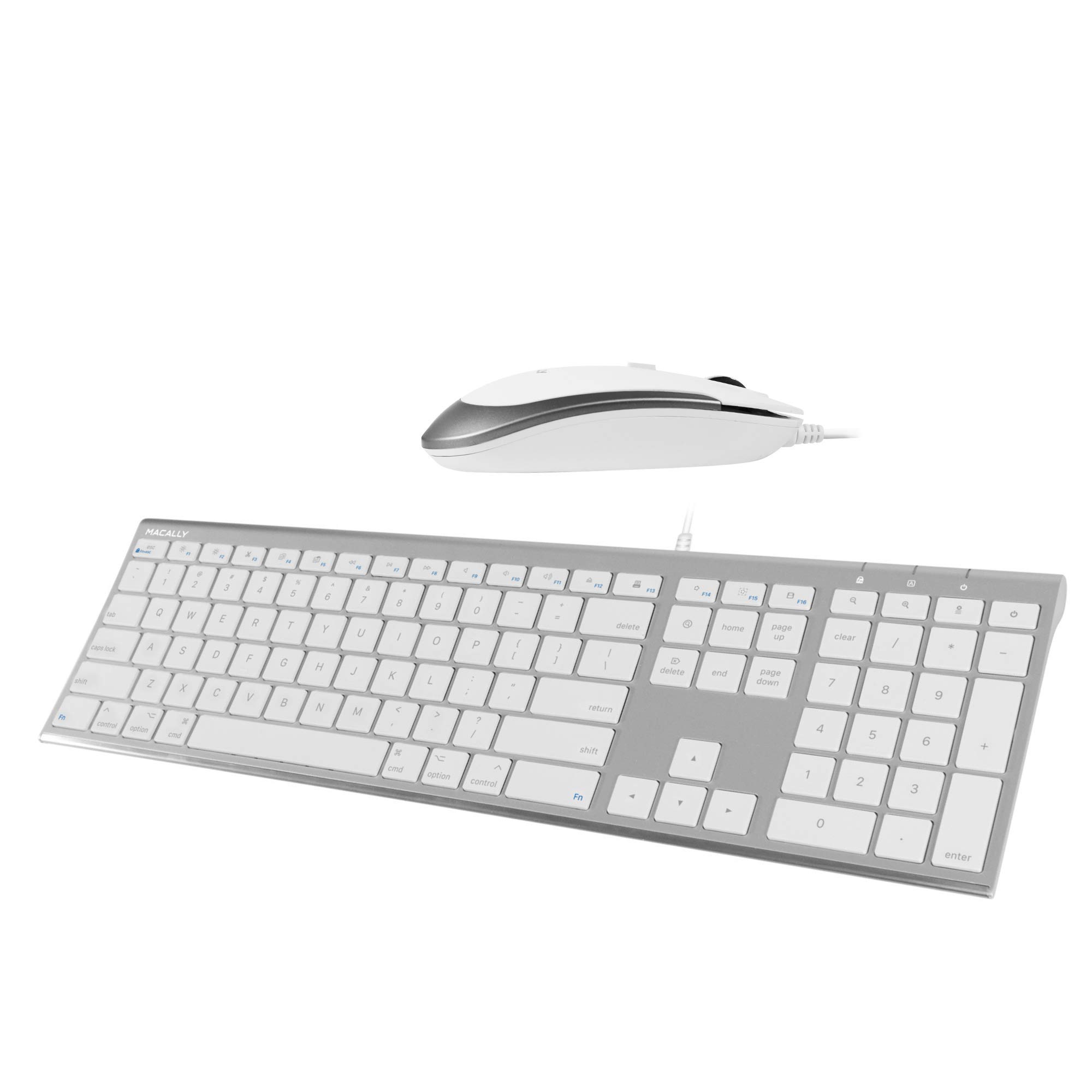 Macally Ultra Slim Wired Computer Keyboard and a Silent Wired Mouse, Ultimate Apple Accessories