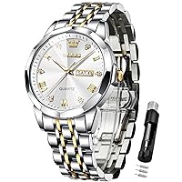 Watches Men's Diamond Business Dress Analogue Quartz Stainless Steel Waterproof Light Date Two-Tone Luxury Casual Watch Gifts for Men