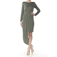 Womens Solid Asymmetrical Dress, Green, XX-Small