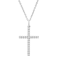 Dazzlingrock Collection Round White Diamond Ladies Cross Religious Pendant (Silver Chain Included), Sterling Silver