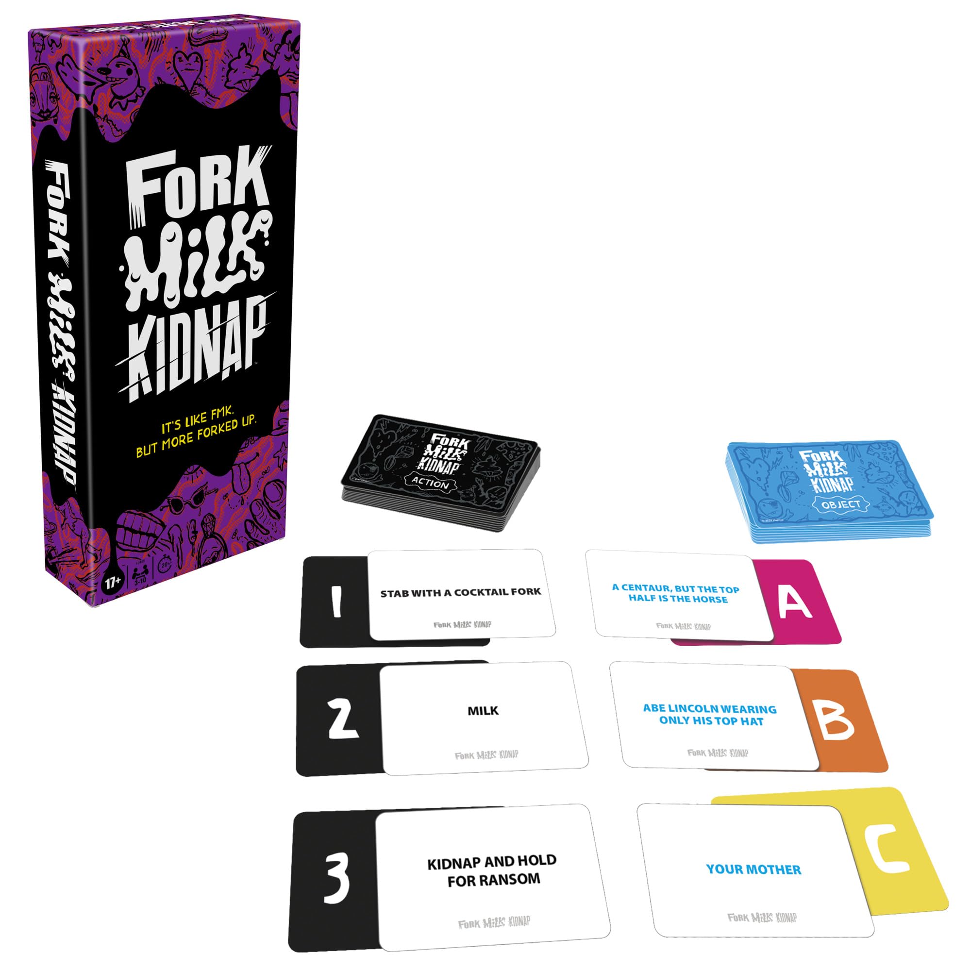 Fork Milk Kidnap Game for Adults Only | an Adult Party Game of Questionable Choices | Ages 17+ | for 3 to 10 Players | Hilarious NSFW Card Games