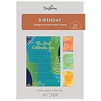 DaySpring - Celebrating You Birthday- King James Version- 4 Design Assortment with Scripture - 12 Geometric Botanical Boxed Cards & Envelopes (J5127)