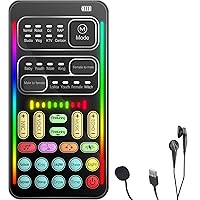 Portable Voice Changer, Live Sound Card with Cool Lights, Voice Disguiser/Modulator for PS4/PS5/Xbox One/PC/Phone/Laptops, Adjustable Voice Functions for Live Streaming, Gaming, Singing, Chatting