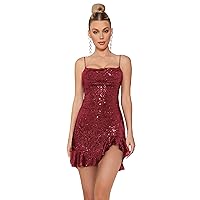 meilun Sparkly Glitter Mini Homecoming Dress for Teens Short Cocktail Party Dress with Ruffle Sequins Prom Gown