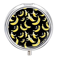 Funny Bananas with Glasses Cute Pill Case with 3 Compartment Portable Pocket Pillbox Round Vitamins Medication Organizer Travel Gifts