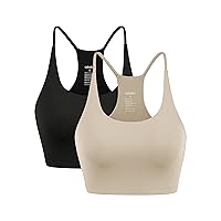 ODODOS 2-Pack Halter Sports Bra for Women Non Padded Strappy/Square Neck Cropped Tops Workout Yoga Crop
