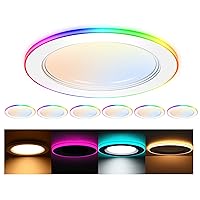 [6 Pack] 6 Inch Smart LED Recessed Ceiling Light with RGB Back Light,15W 2700K-6500K,3W Color Changing Ultra-Thin Recessed Lighting,Baffle Trim Wafer Downlight, Hub Included