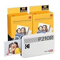 KODAK Mini 2 Retro 4PASS Portable Photo Printer (2.1x3.4 inches) Initial 8 Sheets + 60 Sheets Bundle, White